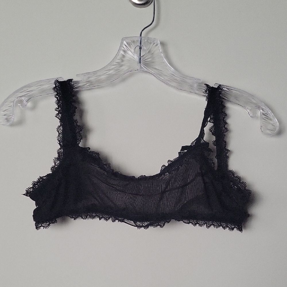 Love & Lemons Skivvies XS Lace Velvet Mesh Sheer Bow Bralette Bra Sexy Coquette